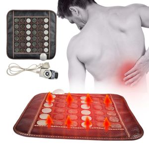 Massageador de costas Jade Natural Massagem Almofada de Aquecimento Terapia Infravermelha Turmalina Pedra Almofada de Assento Costas Ombro Perna Alívio da Dor Muscular masajeador 231018