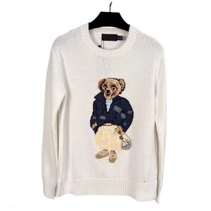 Ralphs Designer Sweater Lawrence Original Quality Heavy Industry Embroidery Winter Casual Little Bear Handmade Jacquard Pure Cotton Round Neck Sweater For Women