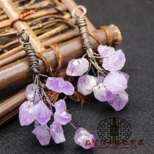 Pendant Necklaces Gunblack Plated Natural Crystal Quartz Amethysts Tree Of Life Wire Wrapping Healing Jewelry Making Charms