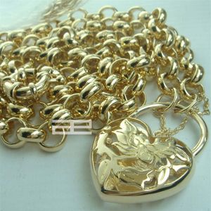 18CT 18K ouro cheio de coração Belcher parafuso anel corrente cadeado colar sólido N188230H