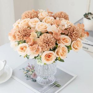 Decorative Flowers Flores Artificiales 6 Head Scandinavian Peony Fake Rose Hydrangea For Wedding Home Decor Garden Decoration Outdoor