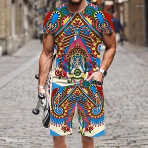 Erkek Trailtsits Retro Ulusal Stil Serisi Trailsuit Man Sets Lüks T-Shirts Street Giyim Hip Hop Erkek Kıyafetleri Harajuku Takım