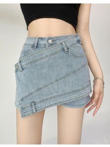 Женские джинсы 2023, синие джинсовые брюки-кюлоты, летняя нестандартная полуюбка Spice Girl с высокой талией, тонкая короткая юбка на бедрах