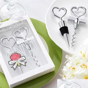 Party Fave Love Heart Shape Wine Corkscrew Bottle Opener Stopper Sets Wedding Souvenirs Guests Gift Giveaways EEA196ドロップ配信DH9TQ