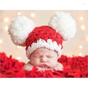 Комплекты одежды, рождественская шапка Санты для малышей, шапочка с помпоном для маленьких девочек, вязаная крючком вязанная вязанная шапка для пографии, 1 шт., H158