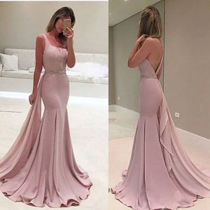 Evening Dresses Backless Prom Party Gown Mermaid Plus Size New Custom Zipper Lace Up Sleeveless Scoop Chiffon Beaded Sequins