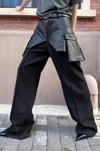 Calças masculinas homens 27-46 2023 homens mulheres roupas yamamoto estilo original nicho splice couro calças de camada dupla amantes mais tamanho