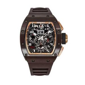 Richarmill Watch Automatyczne mechaniczne szwajcarskie zegarki zegarki Brown Ceramic Rose Gold TZP Asian Edition Watch RM011 WN-8L3C