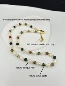 チェーン天然淡水真珠のネックレスカラーアゲートビーズクラビクルファッションチャームジュエリー2023ギフトの女性ユニークなデザイン