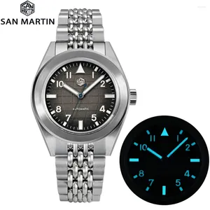 Wristwatches San Martin 39.5mm Men Diver Watch Original Design Sport NH35 Automatic Movement Watches Grid Pattern Dial Adjustable Clasp