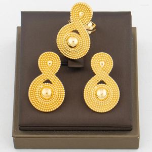 Necklace Earrings Set And Ring For Women African Gold Color Design Clip With Cocktail Weddings Bride Jewelry Daily Wear