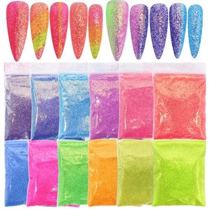 Akrilik Tozlar Sıvılar 12 Bag Seti 120g Holografik Glitter Toz Tırnaklar Sanat Dekorasyon Polonya Parlak Pigment İnce Flash Tasarım Diy tırnak aksesuarları 231019