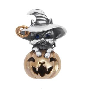 Pendant Necklaces BOCAI Original Real S925 Silver Jewelry Cute Witch Cat Pumpkin Pendant for Men and Women Personality Trend Holiday Gifts 231020