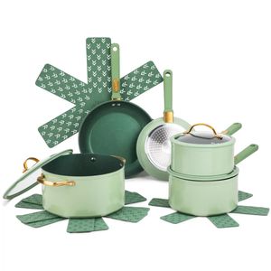 Наборы посуды Набор кастрюль и сковородок с антипригарным покрытием, 12 предметов, зеленый с антипригарным покрытием для приготовления пищи 231019
