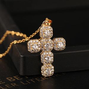 Chokers Fashion Classic Gold Plated Cross Necklace for Women European and American Charm Micro Stone Stainless Steel Pendant Jewelry 231020