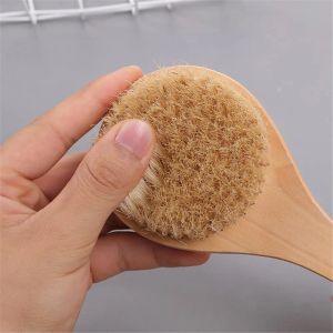 Top Quality Dry Bath Body Brush Back Scrubber Anti-slip Short Wooden Handle Natural Bristles Shower Exfoliating Massager