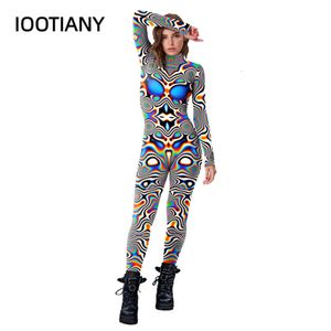 Halloween Costumes for Women Carnival Cyberpunk Steampunkartistic Pattern Sexy Slim Jumpsuit Performance Zentai BodysuitAnime Costumes