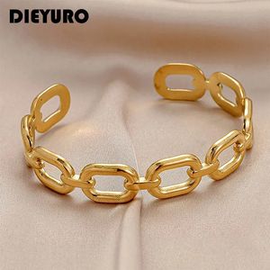 Bangle DIEYURO 316L Stainless Steel Women Bangles Fashion Square Link Hollow Out Bangle Vintage Gold Color High Quality Jewelry Gift 231019