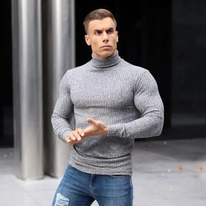 Herrtröjor Spring Autumn Turtleneck Thin Mens Casual Roll Neck Solid Strips Warm Slim Fit tröja Män Pullover Male 231020