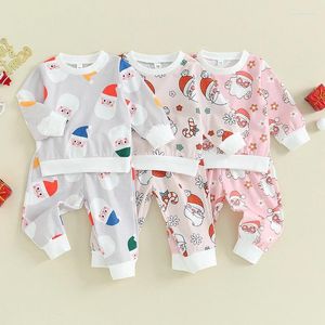 Conjuntos de roupas 2023-09-27 Lioraitiin 0-4Y Criança Bebê Meninas Roupas de Natal Conjunto de Manga Longa Papai Noel Imprimir Suéter Tops Calças