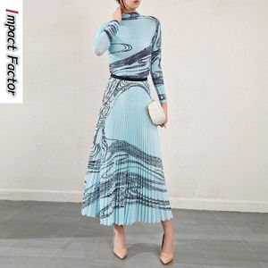 Vestidos de trabalho miyake plissado feminino 2023 primavera/verão elegante elegância moda impressão curva conjunto de duas peças superior meia saia