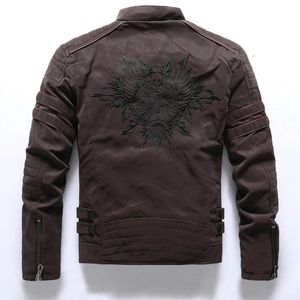 Jaquetas masculinas de couro falso pu, jaquetas de motocicleta, moda bordada, caveira, marca da moda, pirata, sinal traseiro, outono inverno, casacos de lã ao ar livre 231020