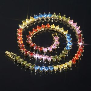 New Designer Rainbow Color Mini Heart Love Zircon Choker Necklace Iced Out for Women Men Wedding Bling Pave Cubic Zirconia Cz Charm Gold Plated Hip Hop Fashion Jewelry