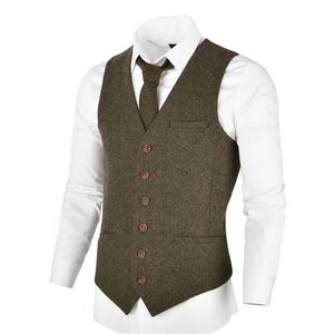 Men's Vests VOBOOM Wool Tweed Mens Waistcoat Single-breasted Herringbone Slim Fitted Suit Vests 007 231020