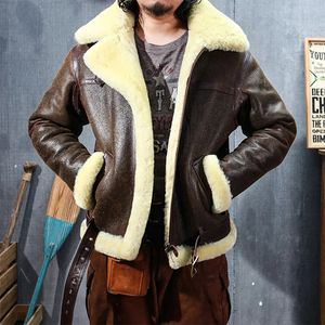 Cappotto in pelle sintetica da uomo CDF2050 taglia europea USA Alta qualità Super caldo Cappotto in vera pelle di pecora Mens Big B3 Shearling Bomber Giacca in pelliccia merino 231020