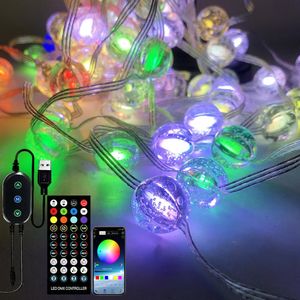 クリスマスの装飾USB RGBIC LEDストリングライトWS2812B RGB Bluetooth音楽LEDライトフルカラーアドレス可能な個別にDC5V 231019