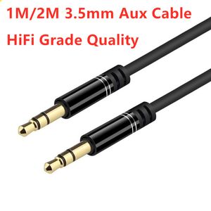 Cabo auxiliar de carro de alta qualidade 1m 2m 3FT 6FT Jack Cabo de áudio 3,5 mm a 3,5 mm Cabo de transmissão Aux Macho para Macho Pano Áudio Aux Cabo Plugue dourado para alto-falante de fone de ouvido iphone