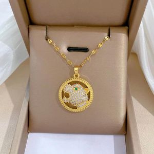 Pendant Necklaces 316L Stainless Steel Chain Ring Leopard Head Luxury Banquet Wedding Necklace Collier Acier Inoxydable Femme