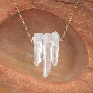 Pendant Necklaces NM42470 Clear Quartz Crystals Healing Stones Free Form Wire Wrapped With Chain Minimal Necklace