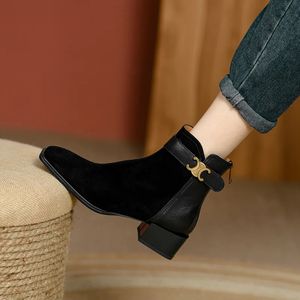 Boots 2023 Spring French Style Women Ankle Square Toe Ladies Black Short Heel Retro Booties 231019