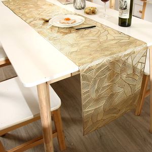 Bordslöpare Bronzing PVC Table Runner 35*180 cm Leaf Hollow Anti-Slip Heat Isolation Dinning Table Mat Home El Tablecover Decoration 231019