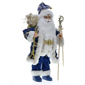 Рождественские украшения 2023 45 см Санта-Клаус с синими блестками Кукла Год детский подарок Елочное украшение Ликвидация Украшение витрины магазина 231019