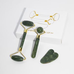 Guasha ansiktsmassage hudvårdsverktyg set gua sha jade roller 3 st jade för ansiktsskulptering verktyg rullmassager anti rynkor ögon puffiness anti-aging kroppsavslappning