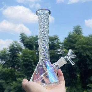 Schillernde Glasbong, bunte Wirbel-Wasserpfeifen mit Downsteam-Perc-Becher-Basis, Wasserpfeife, Dab-Rigs, Regenbogen-Raucher-Shisha-Zubehör, kostenloser Versand