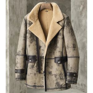 Couro masculino falso masculino shearling casaco jaqueta camuflagem cinza piloto pele b3 pele de carneiro outwear 231020