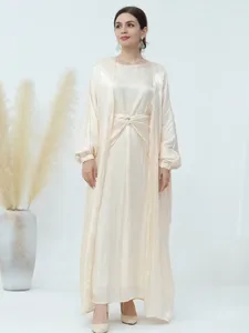 Ubranie etniczne muzułmańskie kobiety Dubai satyna abaya długa sukienka Kimono kardigan kardrynowy garnitur kaftan szatę femme wieczorne sukienki maxi