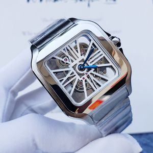 Luksusowe męskie zegarki szkieletowe 39 mm Automatyczny ruch mechaniczny Stal nierdzewna zegarki Watchy Pieczone niebieskie zegarki igła moda na rękę