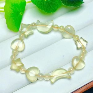 Link Bracelets Natural Citrine Sun And Moon Ane Heart Bracelet String Fashion Personalized Men Women Gemstone Jewelry Lovers Gift 1pcs