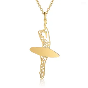 Pendant Necklaces Stainless Steel Elegant Dancing Girl Chain Necklace Body Sports Woman Female Lady Dance Yoga Ballet Dancer Figure Charm