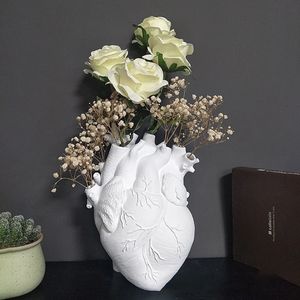 Vases White Heart Ceramic Vase Flower Home Decor Plant Flowerpot Modern Love In Bloom Wall For Wedding Gift 231019