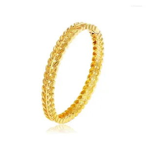 Bangle MXGXFAM Ucha liści pszenicy 8 mm bransoletki i bransoletki dla kobiet 24 K żółte czyste złoto Dubai Dubai na Bliskim Wschodzie biżuteria