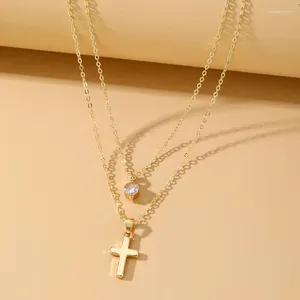 Pendanthalsband IFKM Fashion Delicate Luxurious Gold Color Cross Zircon Necklace For Women 2023 Jewelry Gift Golor