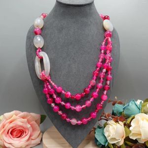 Chains Medieval Vintage Natural Agate Necklace Multi-layer Exaggerated Rose Red Three-layer Art Jade