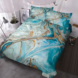 Sängkläder sätter Blue Golden Marble Comforter Cover Set för alla säsonger Dekorativa 3 -delade täcken med 2 kudde skam 231020