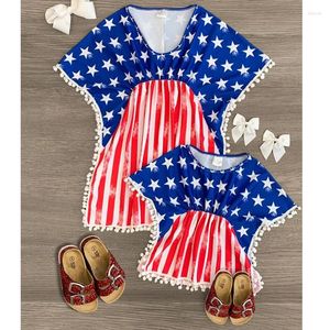 Flickaklänningar Focusnorm 0-5y Independence Day Kids Girls Cover-Up Dress Summer Stars Stripes Printed Tassel Beach For Swimsuit Badkläder