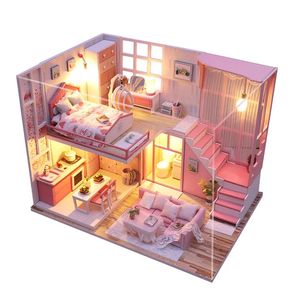 Doll House Accessories DIY Doll House Wooden Blocks Miniature Warm Romantic Dollhouse Model Building Kit Toys Children Christmas Birthday Kawaii Gifts 231019